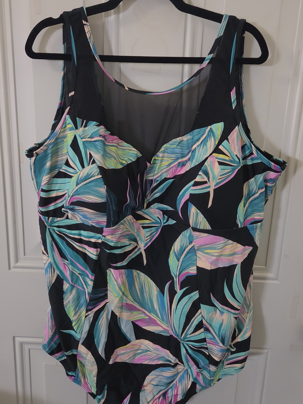 Torrid Black Tropical One-Piece Swimsuit Multicolor Print Size 5 Mesh Sexy 265
